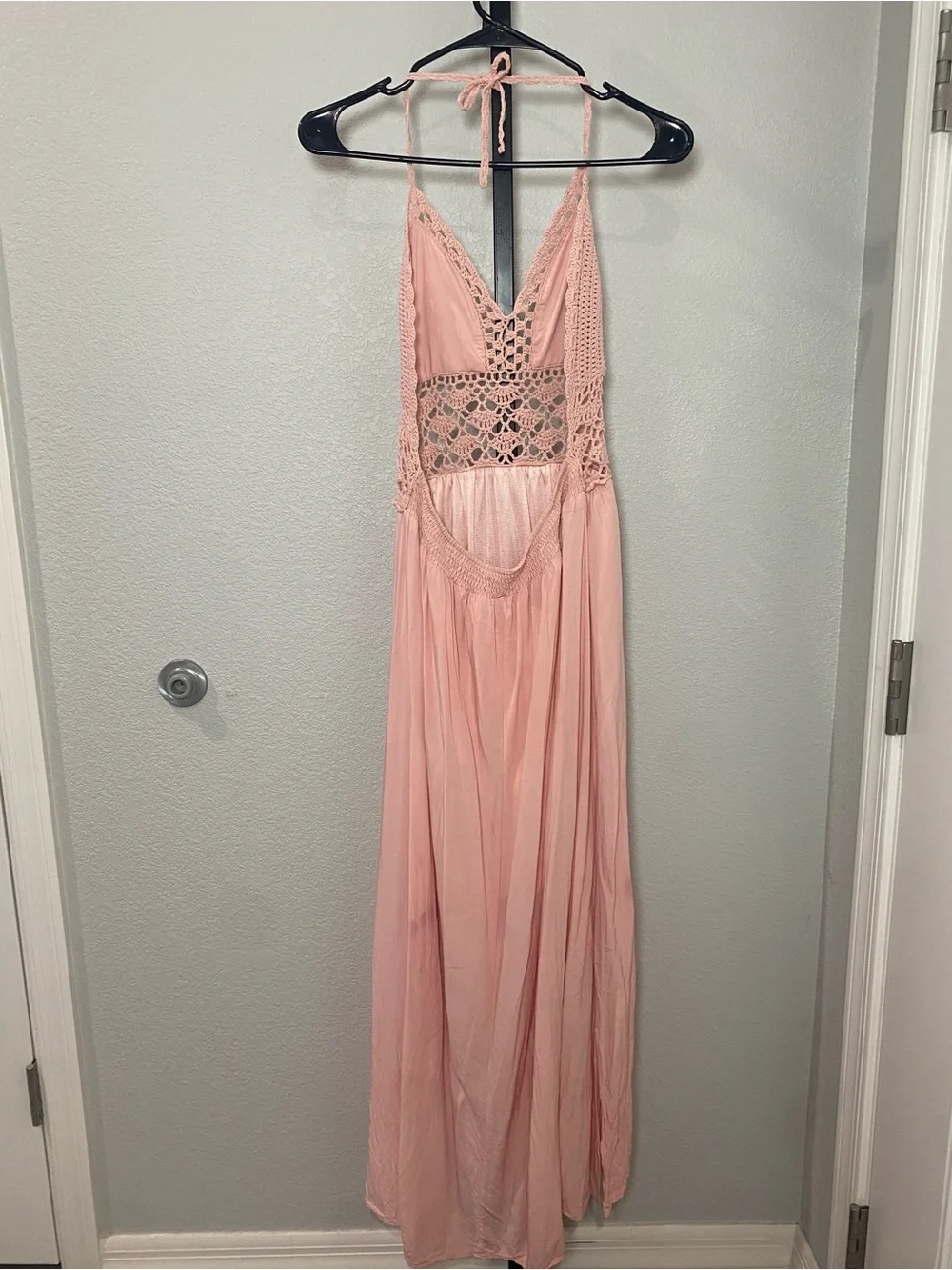 Lilbetter Pink Crochet Bodice Maxi Dress